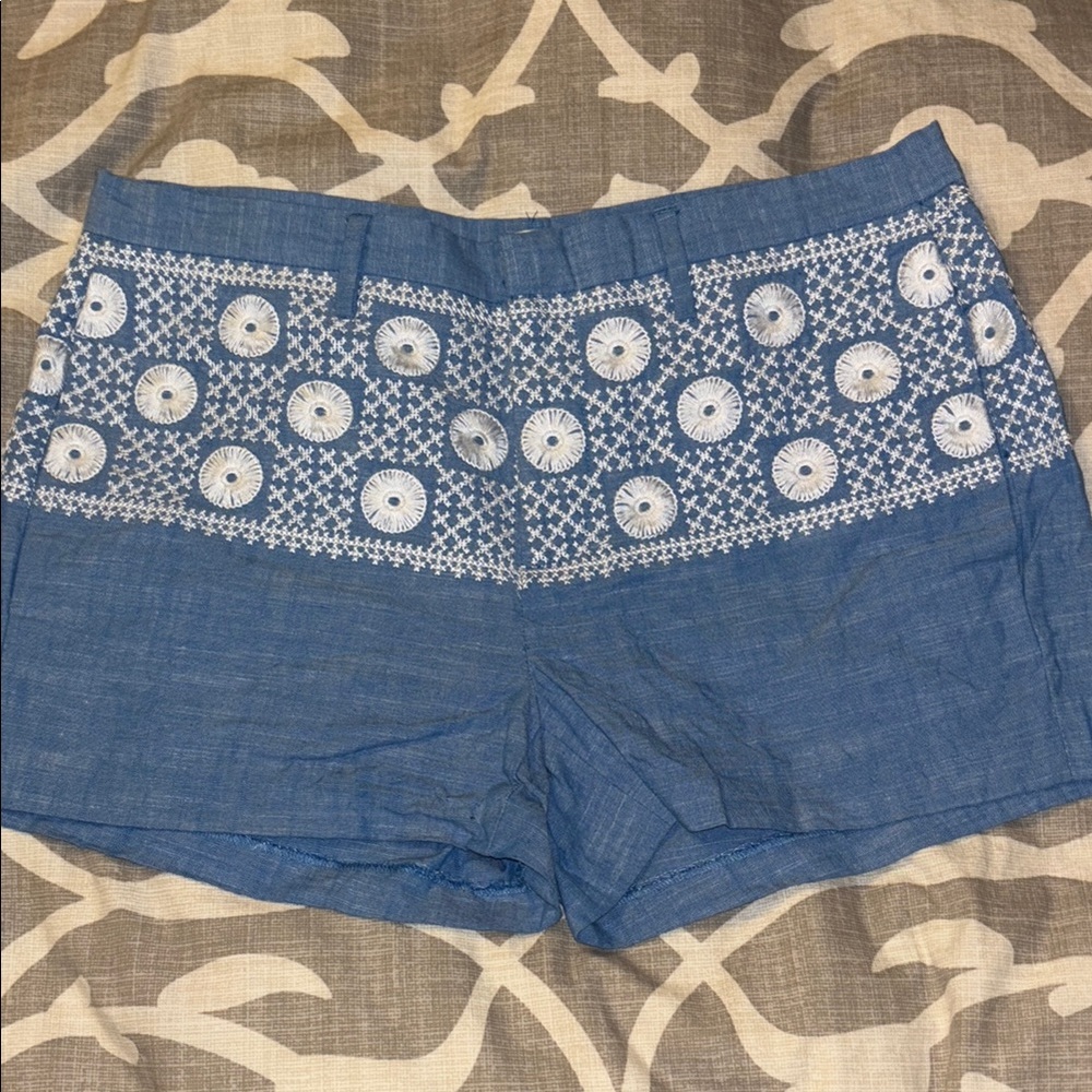 Madewell Blue and White Embroidered  Shorts